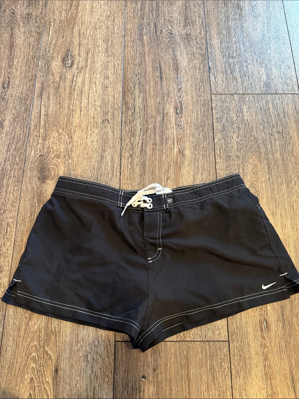 Nike Women’s Black Swim Shorts with White Drawstring